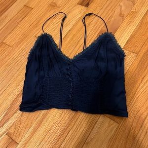 Poupette St Barth Navy Blue Satin Top Size M